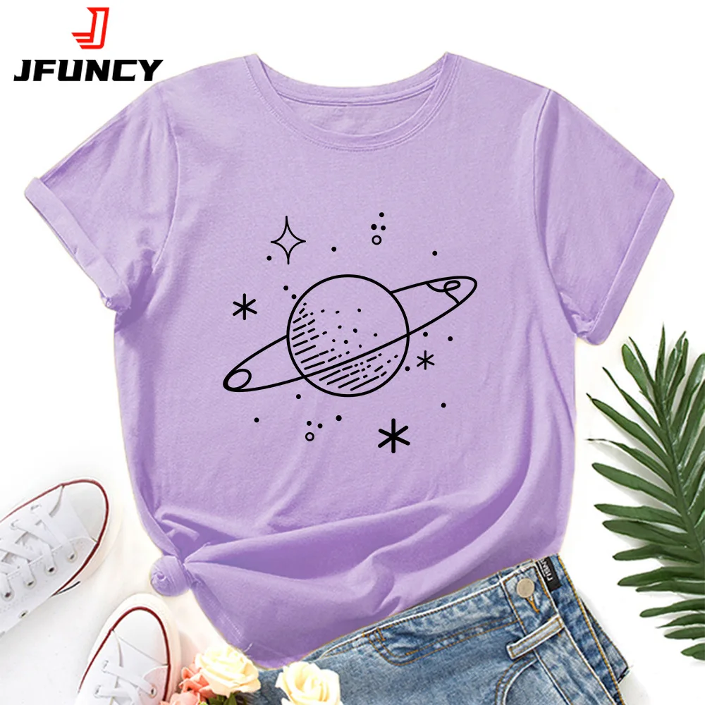 

JFUNCY Woman T-shirt Short Sleeve Female Top Cotton Tshirt Clothing 2022 Summer Women Tee Shirt Fashion Funny Graphic T Shirts