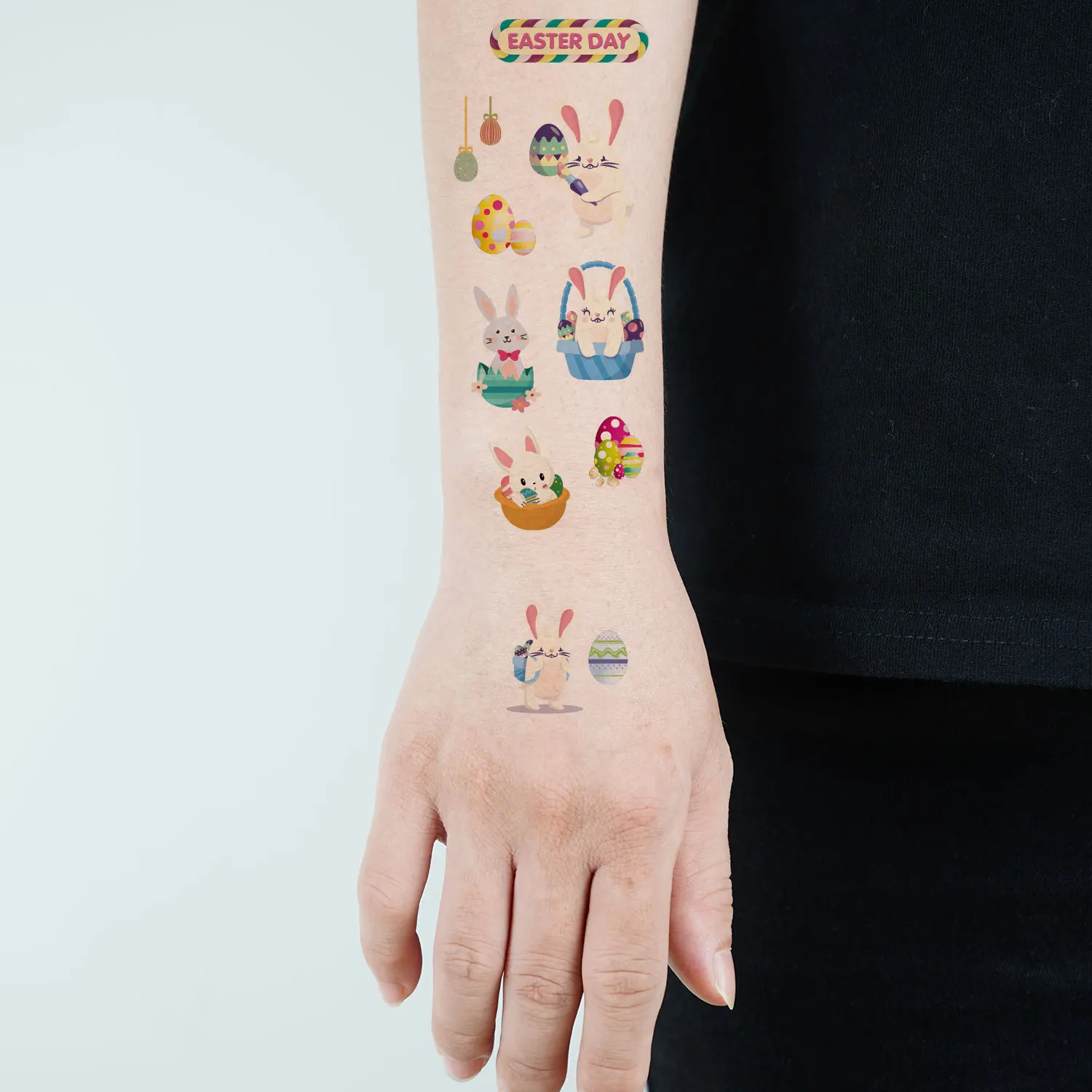 10 шт./набор водостойкие тату-наклейки с рисунком кролика и красочных яиц