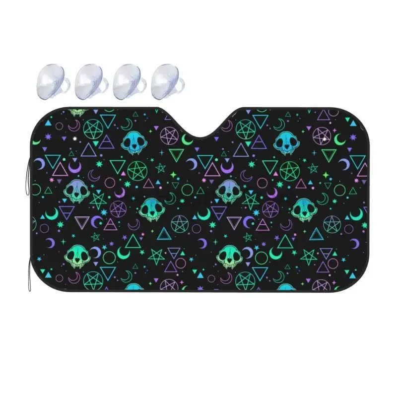 Фото Magic Skulls Goth Pattern Car Front Windshield Sun Shade for SUV Truck Blocks UV Rays Protector Foldable Sun Shield Visor Cover №1