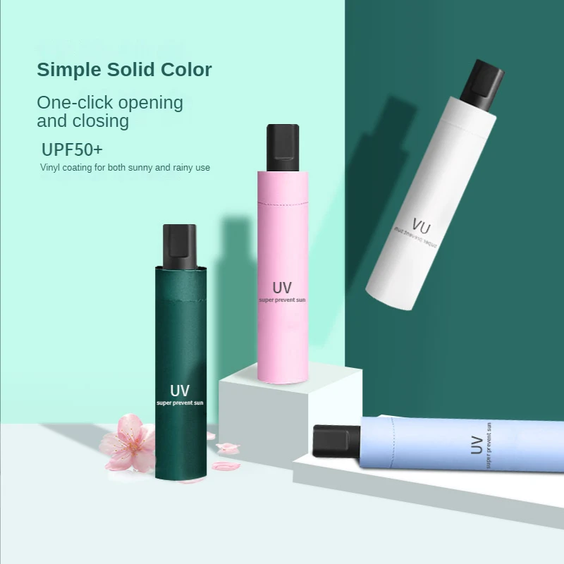 

UV Umbrella Korean Girl Three Folding Thickening Vinyl Sun Protective Sunshade Mori Style Sun Umbrella UV Bold Umbrella