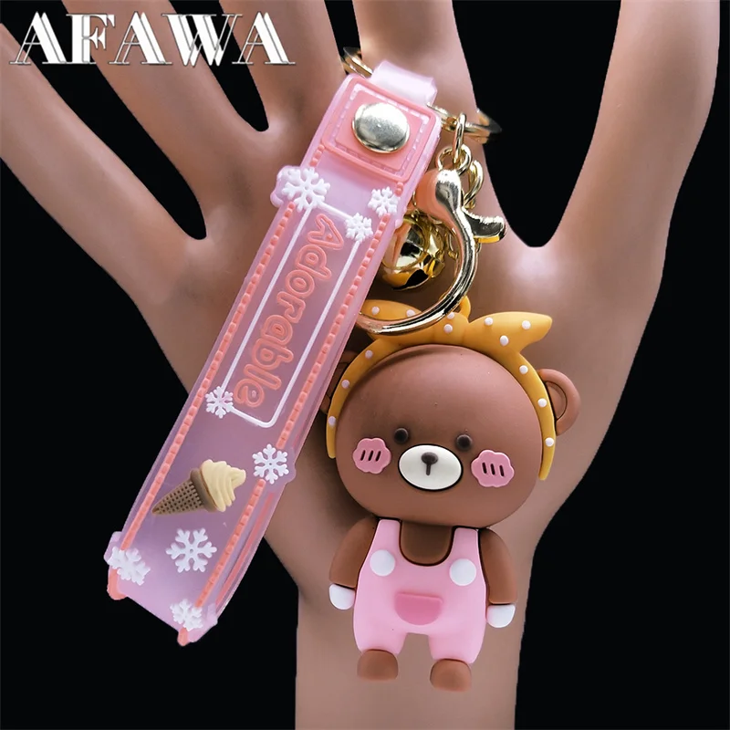 

Брелок для ключей с мультяшным медведем для женщин/детей, брелок из силикона розового цвета, украшения, брелок для ключей KXH654S01