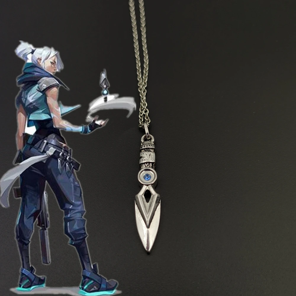 

Game Valorant Jett Knife Cosplay Players Necklace Fashion Blue Gem Men Women Pendant Jewelry Accessories Prop