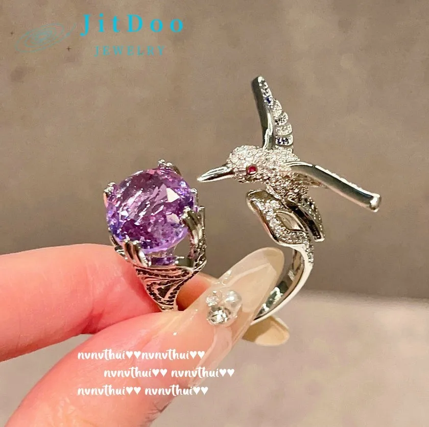 

JitDoo New Trendy Elegant Charming Sparkling Bird Adjustable Opening Zircon Ring for Women Luxury Bride Engagement Jewelry Gift