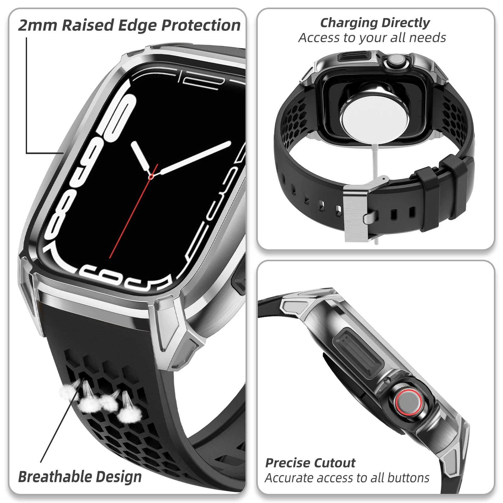 Metal Case Soft Tpu Rubber Strap for IWatch Series 7 6 5 4 3 Se Adjustable Stainless Steel Buckle for Apple Watch Band 44mm 45mm