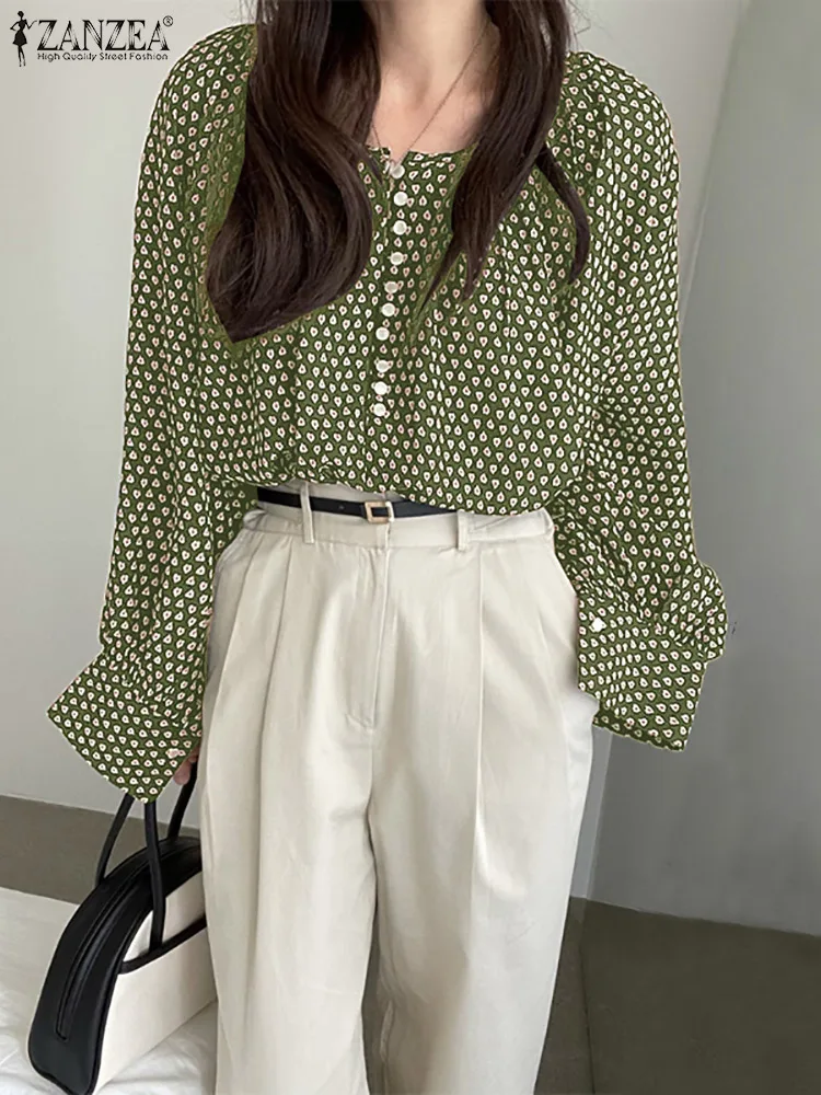 

ZANZEA Spring O Neck Long Sleeve Holiday Shirt Fashion Women Casual Blusas Female Party Work Tops Chemise Floral Printed Blouse