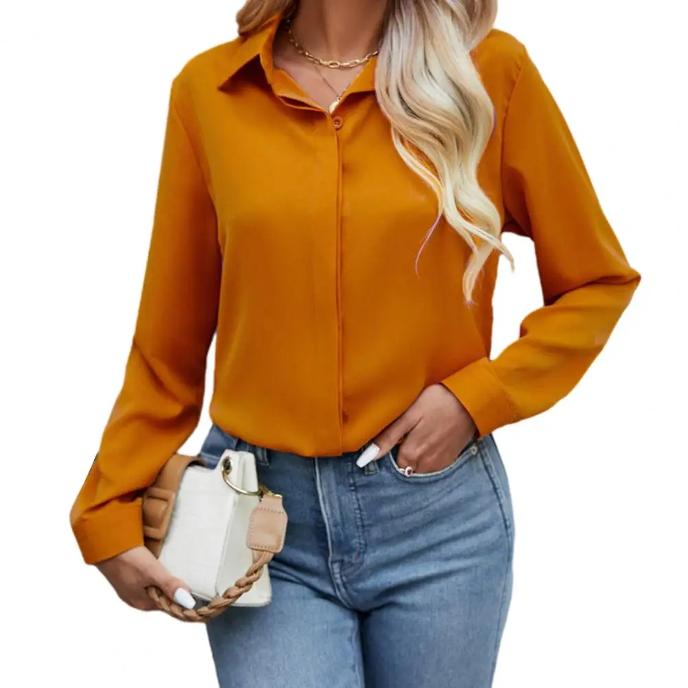 

Blouse Women Lapel Long Sleeve Shirt Tops Single Breasted Solid Color Loose Fit V-Neck Office Lady Tops Blouses OL Elegant Shirt