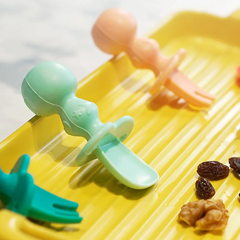 

2pc Baby Silicone Spoon Feeding Set Kid Dishes Toddlers Infant Feeding Accessories Spoon Silicone Tableware Children's Goods