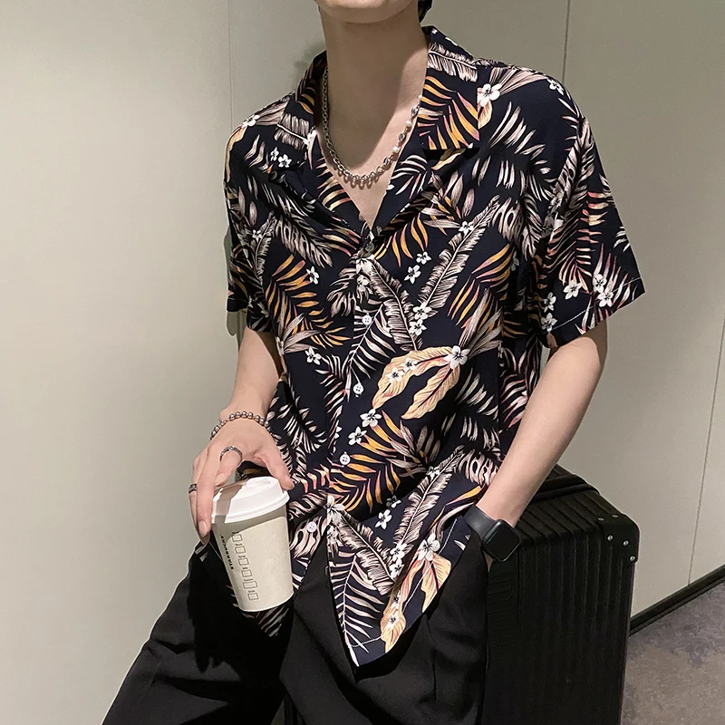 Summer Beach Hawaiian Shirts for Men 2022 Short Sleeve Floral Printed Loose Casual Shirt Harajuku Hip Hop Lapel Tops Men Clothes