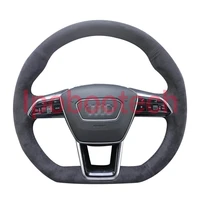 all black suede leather steering wheel hand sewing wrap cover fit for audi q3 2018 2019 q5 sq5 2017 2019 q7 sq7 2015 2019 q8 sq8