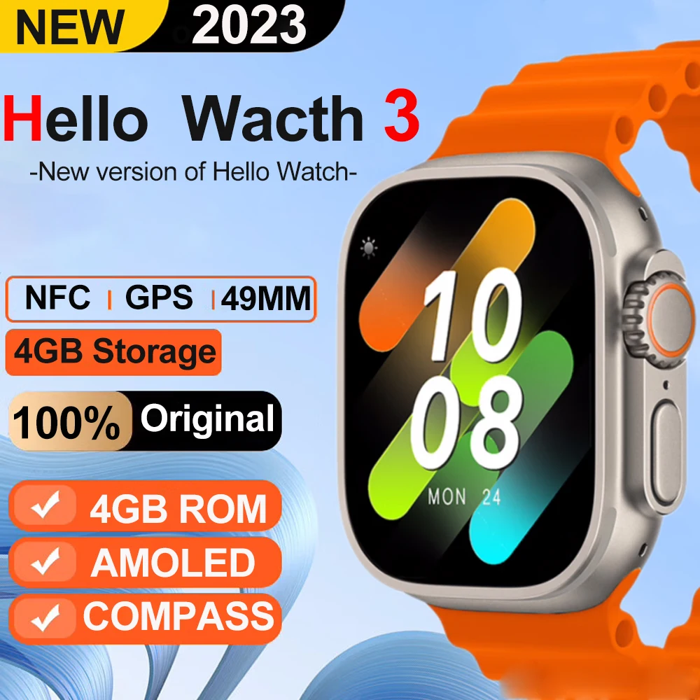 

Hello Watch 3 Ultra Smart Watch 2023 h12 Upgrade Amoled 4GB ROM Compass Sport reloj inteligente Smartwatches for Men Women
