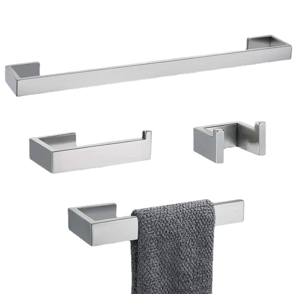 

4 Packs Bathroom Accessories Set Towel Hanger Bar Hooks Toilet Paper Roll Holder Wall Mount Stainless Steel Hardware Brushed