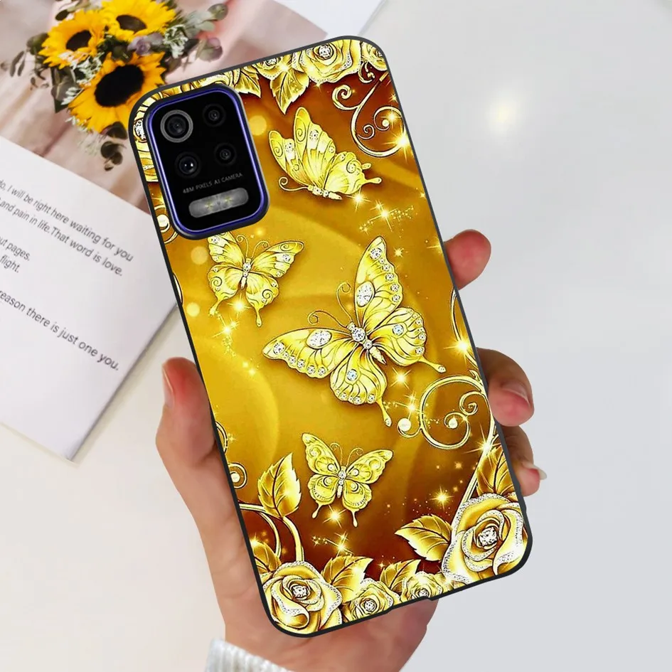 Для LG K52 2020 Φ LMK520 Женская Силиконовая обложка популярный цветок мягкая черная