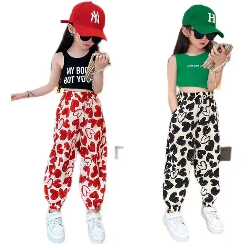 

Спортивные шаровары для подростков, милые летние штаны с принтом для маленьких девочек, повседневные длинные штаны для девочек, детская мод...