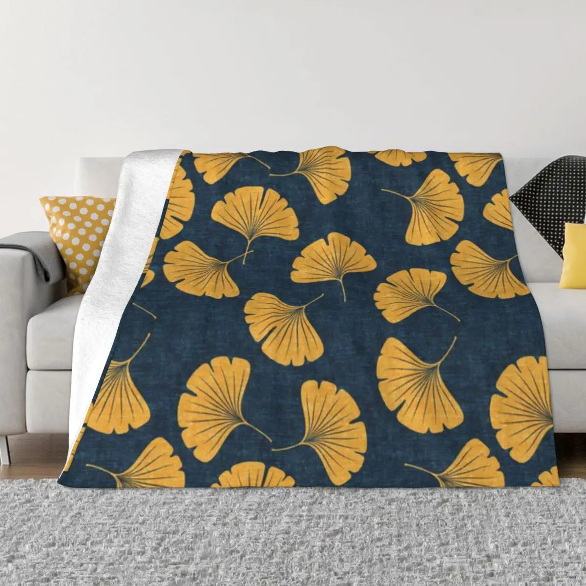 Ультрамягкое Флисовое одеяло Ginkgo Biloba - Gingko Leaves Blue An