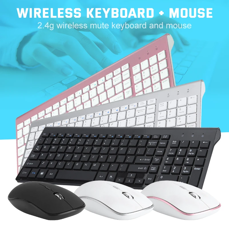 2.4G Wireless Keyboard And Mouse Mini Multimedia Ultra Slim Full-size Keyboard Mouse Combo Set For Notebook Laptop Desktop PC