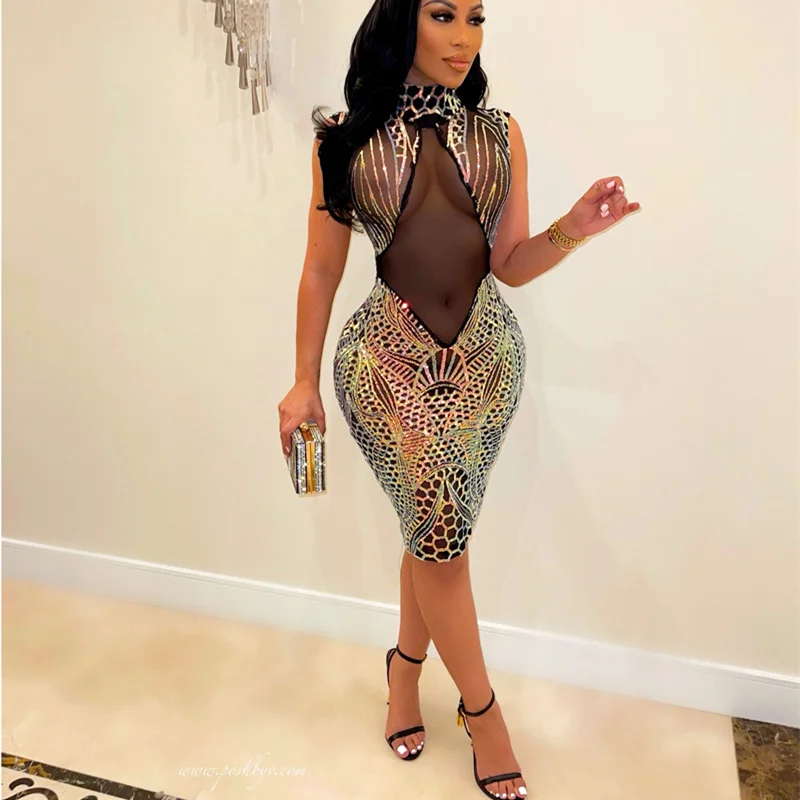 

Женское сексуальное вечернее платье Mandylandy с блестками, сетчатый лоскутный корсет с высокой талией, ажурное вечернее платье, платье для выпу...