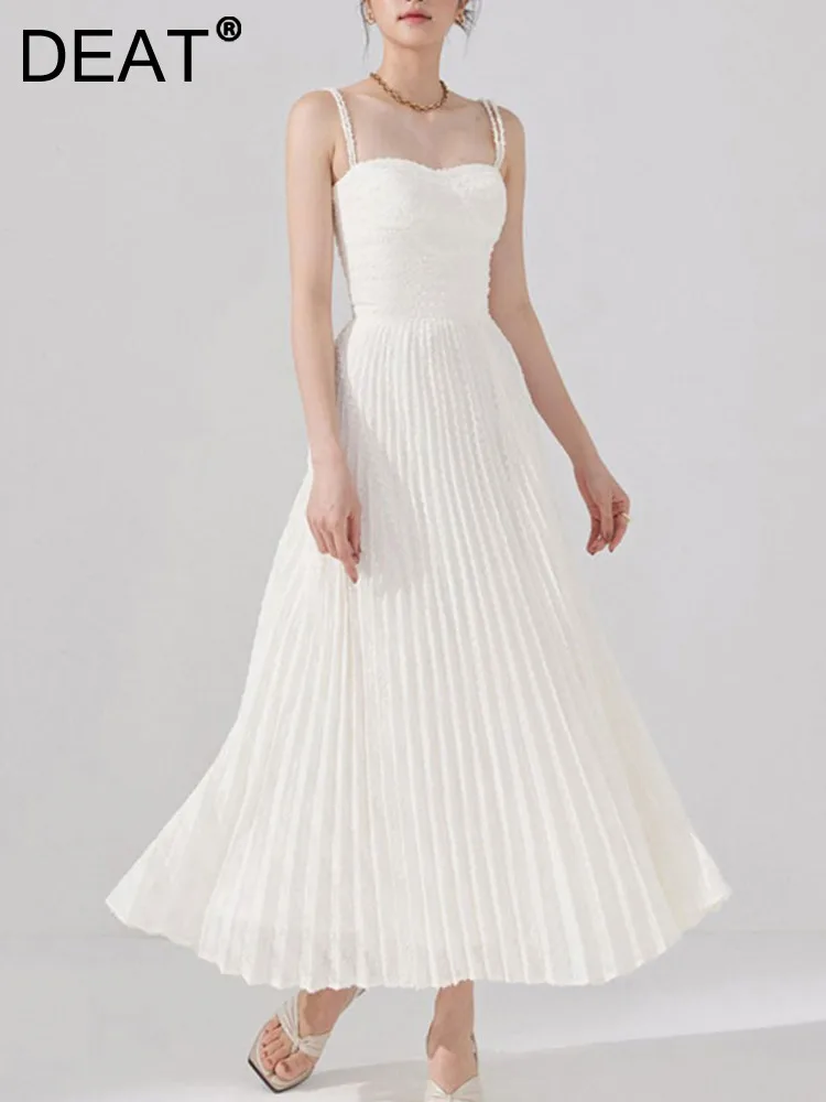 

Женское платье на бретельках [DEAT], черное однотонное платье без рукавов, с полосками, для вечерние, 13DB468, новинка весны 2023