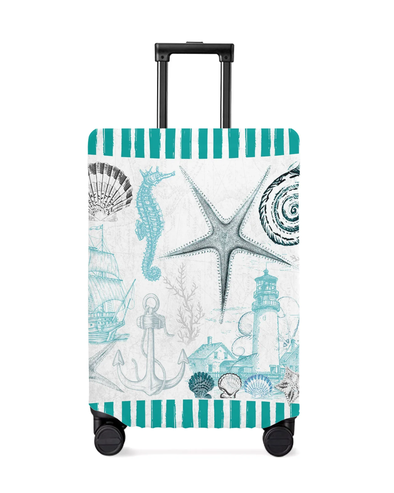 

Marine Texture Shells Starfish Lighthouse Anchor Travel Luggage Cover Elastic Baggage Cover Suitcase Case Travel Accessories