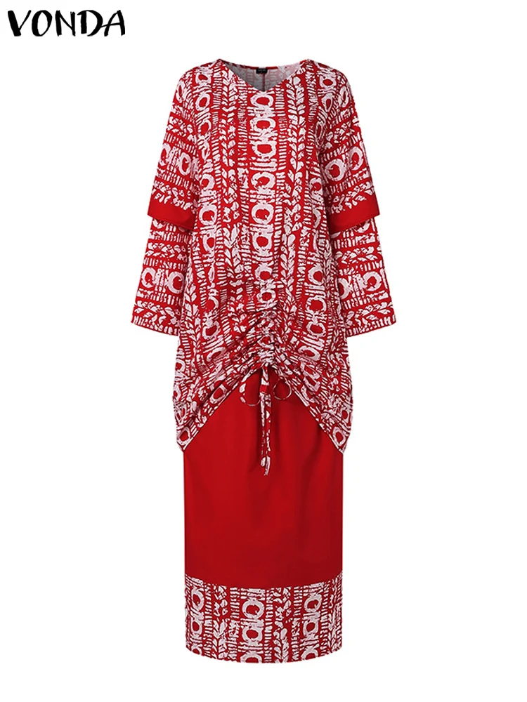 VONDA женские элегантные комплекты 2024 богемная одежда с принтом топ длинными