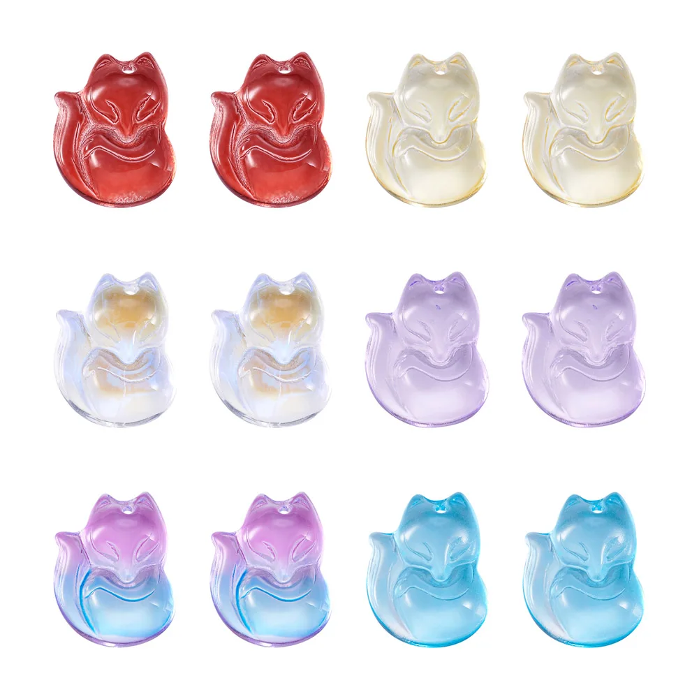 

Kissitty 30Pcs Mixed Color Fox Shape Transparent Spray Painted Glass Pendants for Necklace Bracelet Earrings Charms DIY Jewelry