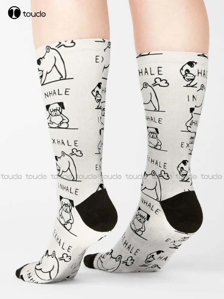 

Inhale Exhale Pug Socks Red Soccer Socks Youth Personalized Custom 360° Digital Print Gift Harajuku Street Skateboard Socks