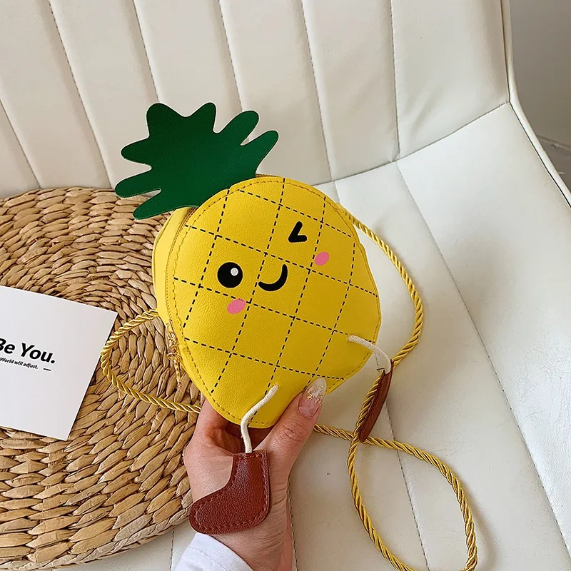 

Kids Girls PU Leather Coin Wallet Handbag Pineapple Cartoon Shape Print Casual Wallet Small Coin Shoulder Bag