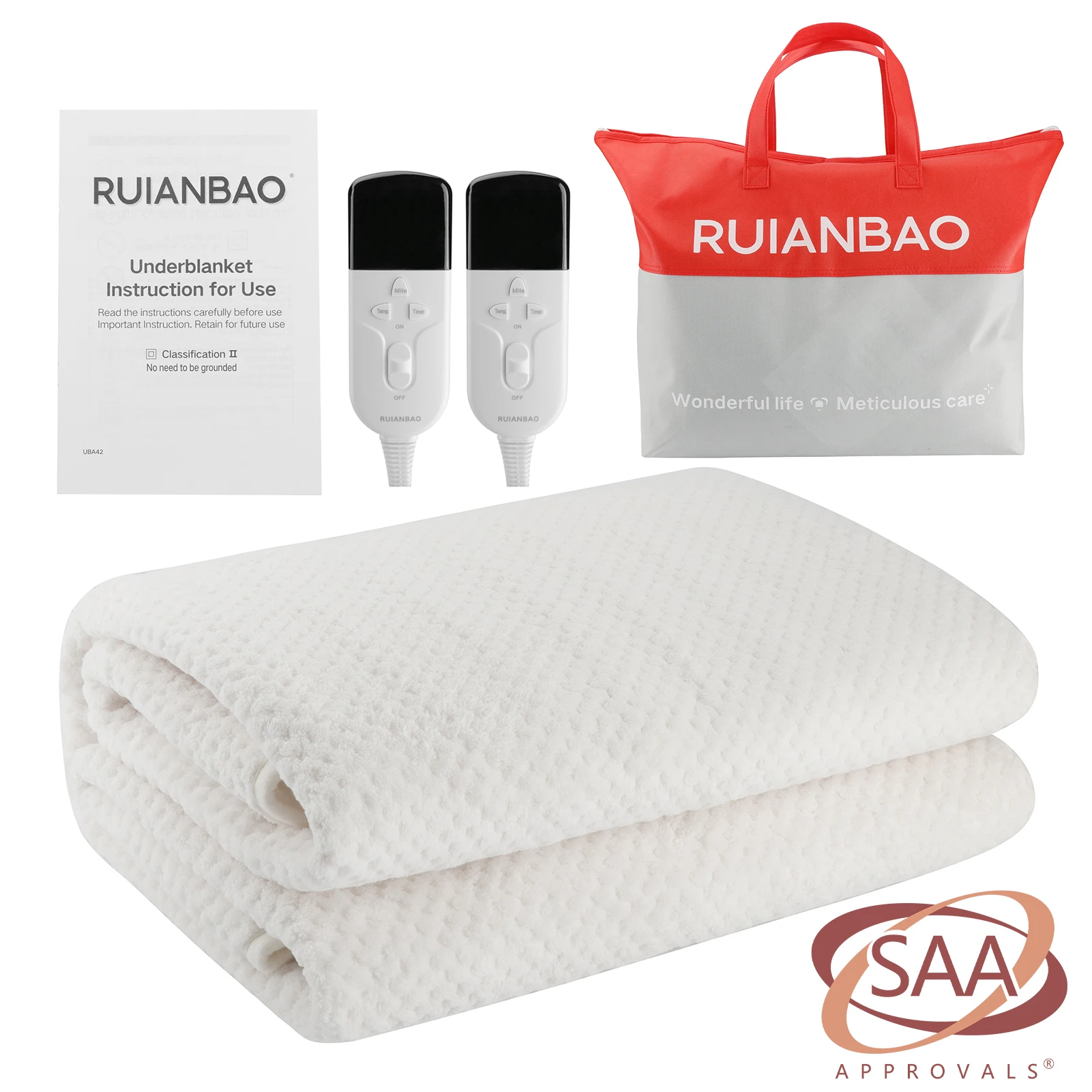 

RUIANBAO 203cm* 152cm Double Electric Blanket Heated Bed Mat Carpet Warmer Under Blanket SAA 240V Queen Size