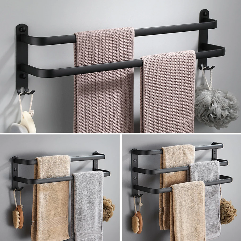 

Towel Holder Bathroom 30-50cm Shower Bar Rail Shelf Aluminum Space-saving Organizer with Hangers Double-layer 40CM