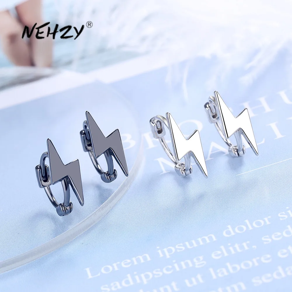 

NEHZY Silver plating New Woman Fashion Jewelry High Quality Simple Cubic Zirconia Black Silver Lightning Earrings