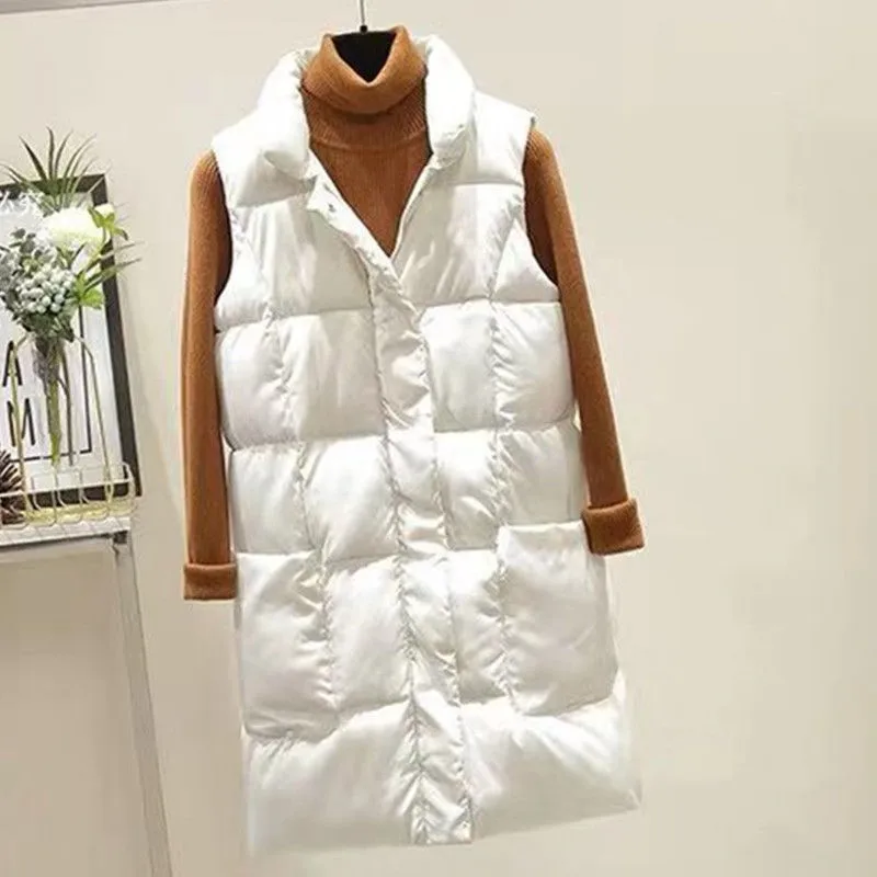 

MUMUZI Brand Women Sleeveless Jacket Winter Long Front Long Down Vest Female Slim Vest Women's Windproof Warm Waistcoat