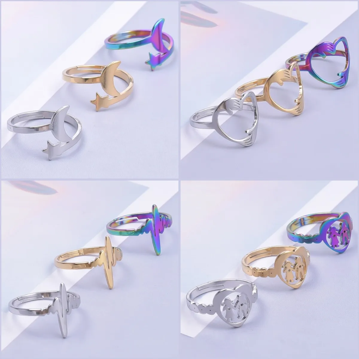 

Star Moon Rings For Women Heart Rings Stainless Steel Engagement Couple Lovers Opening Adjustable Rings Wedding Jewelry Gifts