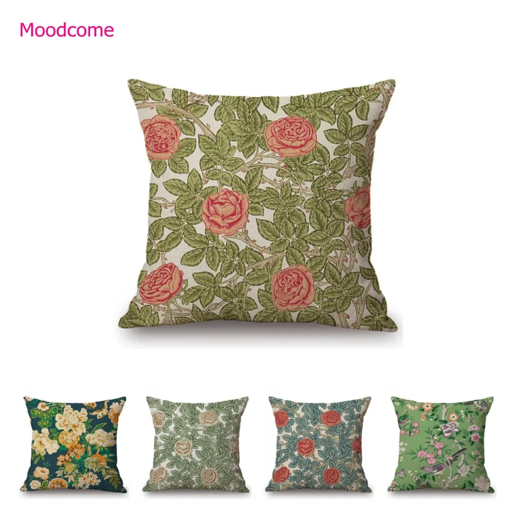 

Classic Morris Pattern Rose Flower Motif Home Decoration Art Cotton Linen Sofa Chair Throw Pillow Case Elegant Cushion Cover