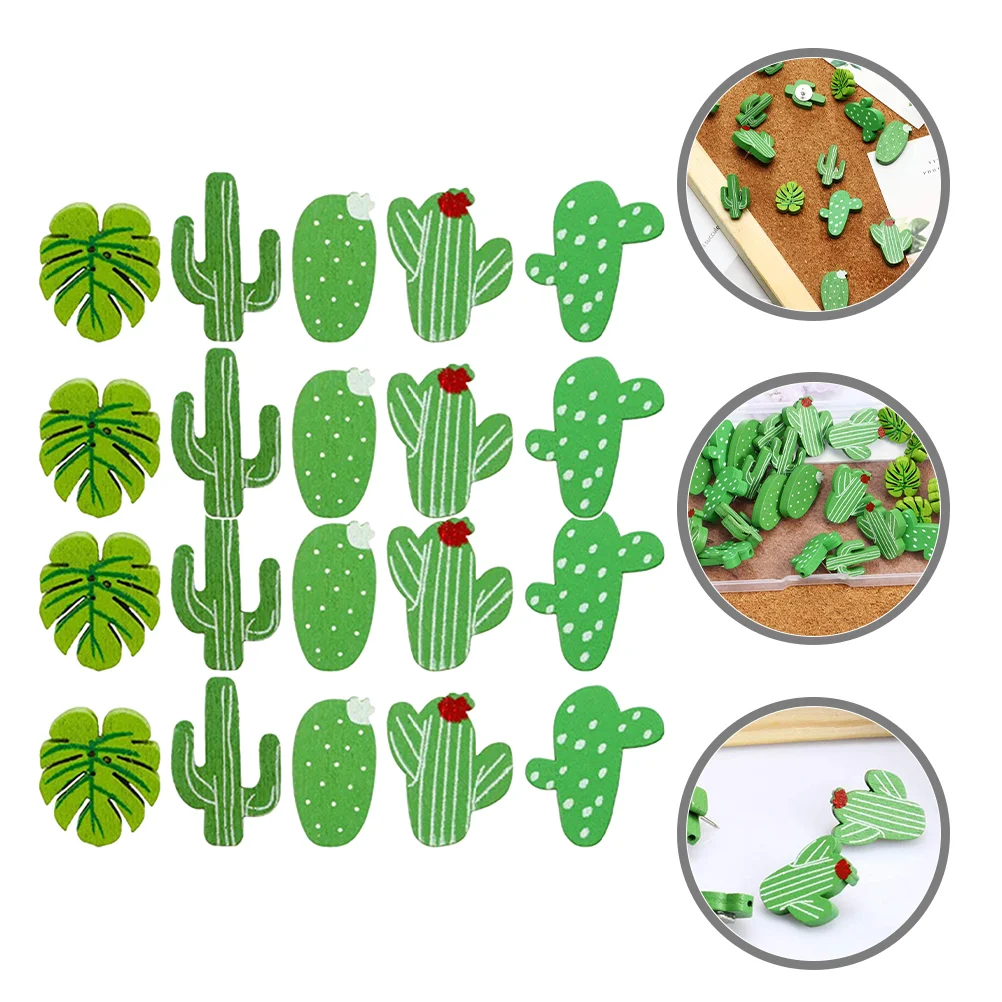 

20pcs Wooden Push Pins Cactus Thumb Tacks Decorative Pins for Cork Bulletin Board Photo Wall(Random style)