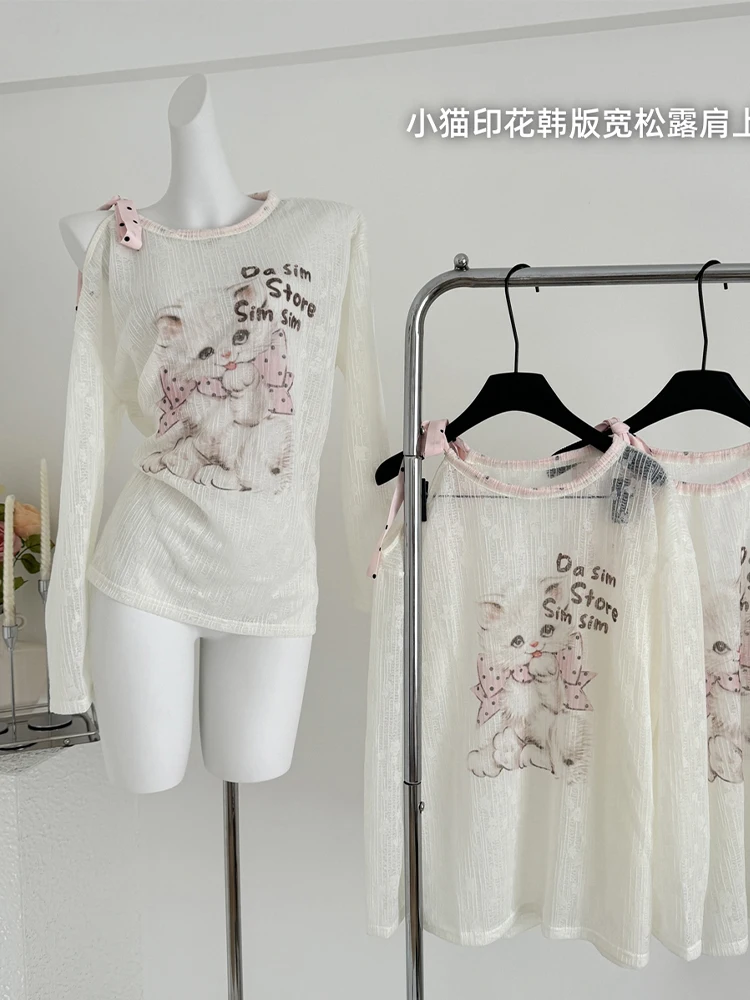 Осенние женские японские футболки Y2k Gyaru Cute Core шикарные с длинными рукавами