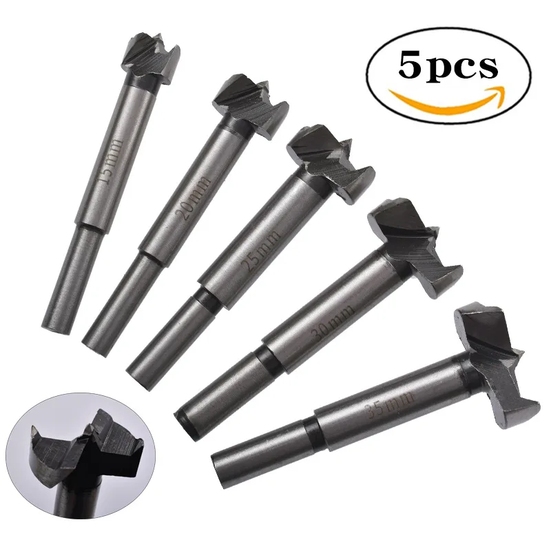 

5PCS 15-35MM Forstner Carbon Steel Boring Drill Bits Woodworking Self Centering Hole Saw Tungsten Carbide Wood Cutter Tools Set