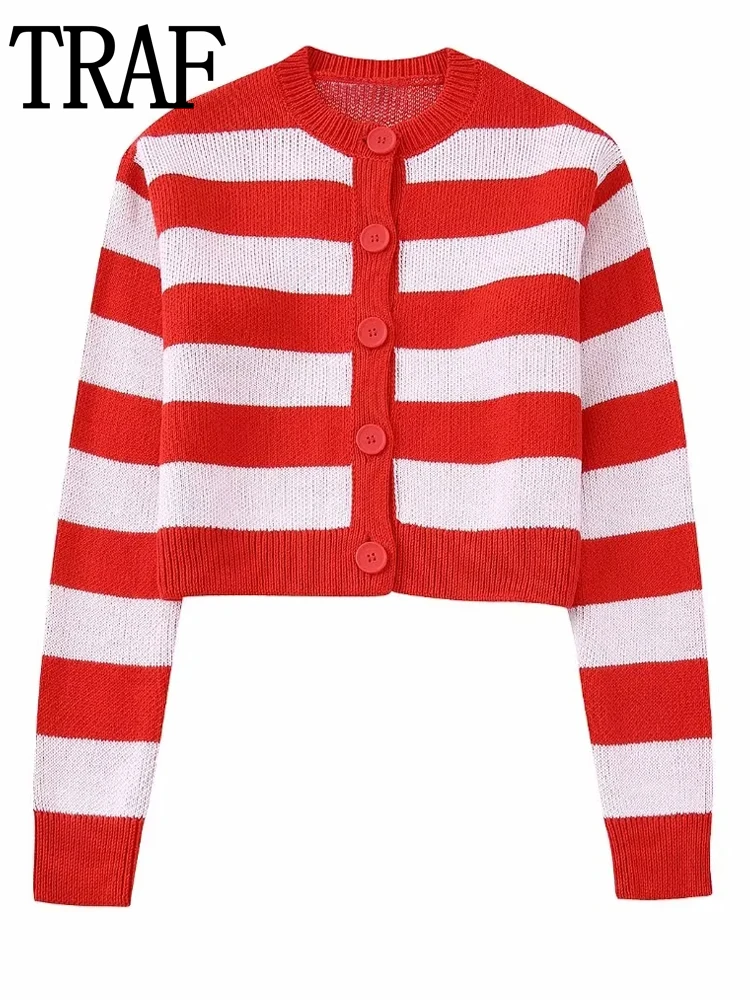 

Кардиган женский трикотажный в полоску, с длинным рукавом, на пуговицах