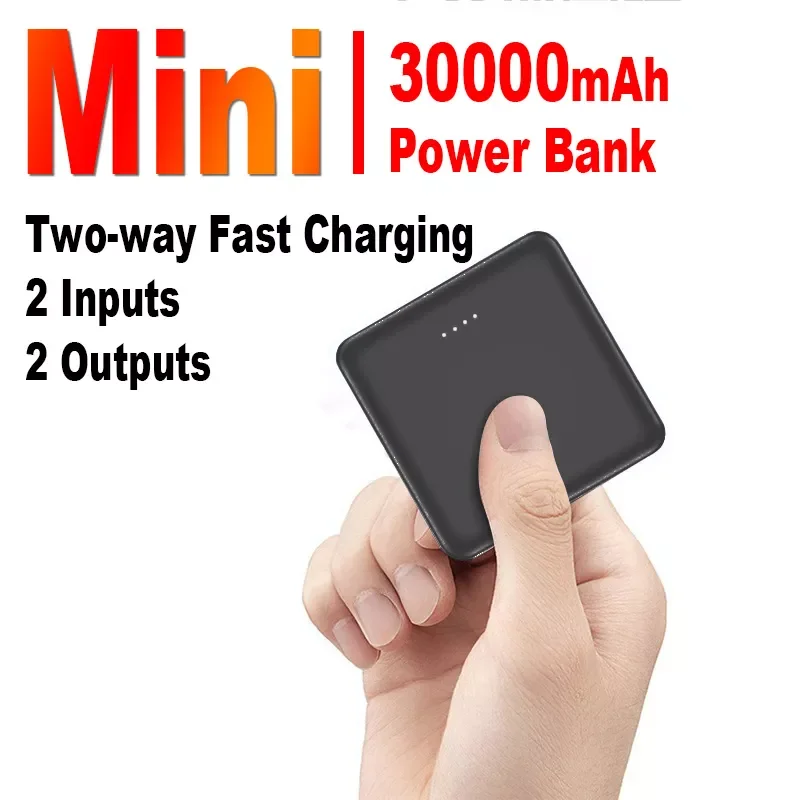 

30000mAh Mini Power Bank Two-way Fast Charging 2USB Portable Pocket Powerbank High Capacity External Battery For iPhone