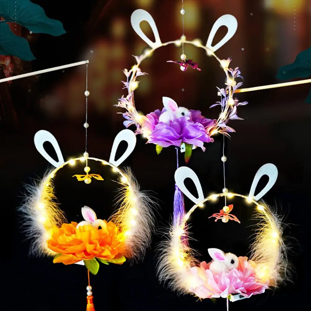 

Rabbit Lantern Cute Tassel Luminous Hanging Ornament Handmade Chinese New Year Lantern Glowing Decoration for Holiday Party
