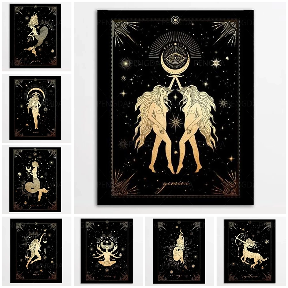 

Canvas Poster Modern Home Decor Gold Constellation Black Cool Cool Print Painting Wall Artwork Modular Picture For Living Room