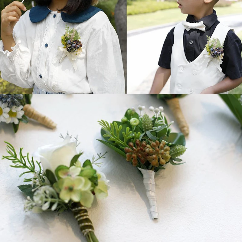 Simulation Succulent Plant Wedding Corsage Bride Groom Girl Bridesmaid Men Chest Flower Fake Flower Brooch Pin Wedding Supplies