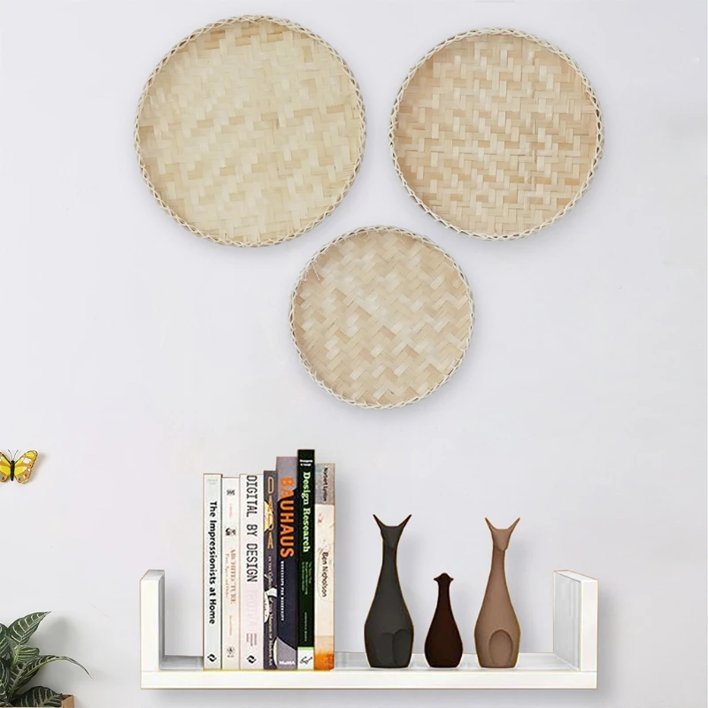 

Nordic Style Wall Decor Round Bamboo Rattan Basket Crafts Hanging Frame Ornament