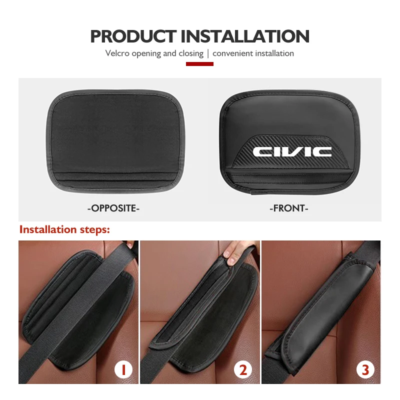 Фото Кожаные накладки на ремни безопасности для автомобилей Honda: Civic, Accord, Fit, Jazz, CRV, BRV, HRV, Insight, Pilot, Passport – автоаксессуары №4