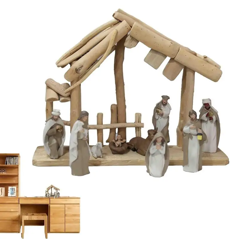 

Christmas Scene Decor 10pcs Nativity Premier Plus Shepherds Figurines Decor Hand-Painted Nativity Figures Set For Desk Window