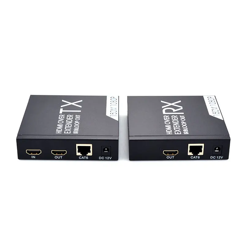 Enlarge 150M HDMI Extender Support POE and HDMI Loop Output with IR Remote 1080P HDMI Repeater Over Cat6 Cables HDMI To RJ45 TX RX