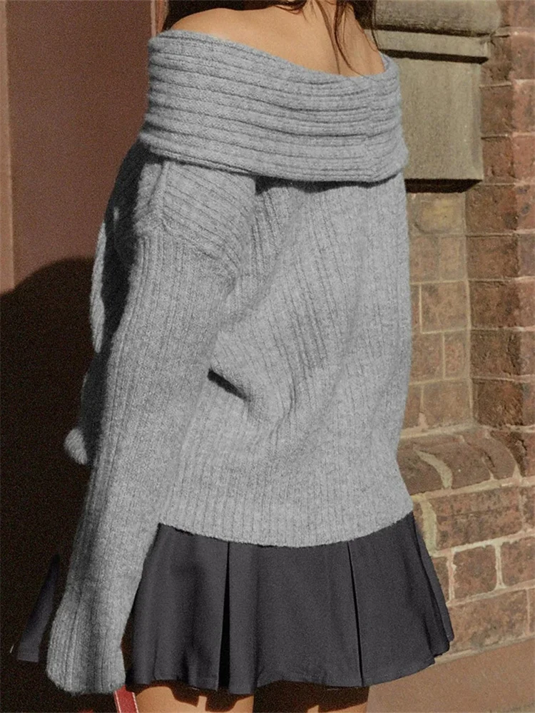 Женские свитера с открытыми плечами Thorn Tree однотонные длинными рукавами