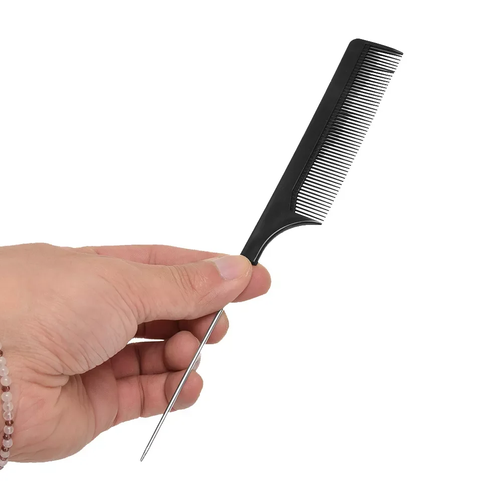 

NEW2023 Steel Tip Tail Comb Fine-tooth Metal Pin Professional Hairdressing Combs Hair Styling Rat Tail Comb Black Hair Combs For