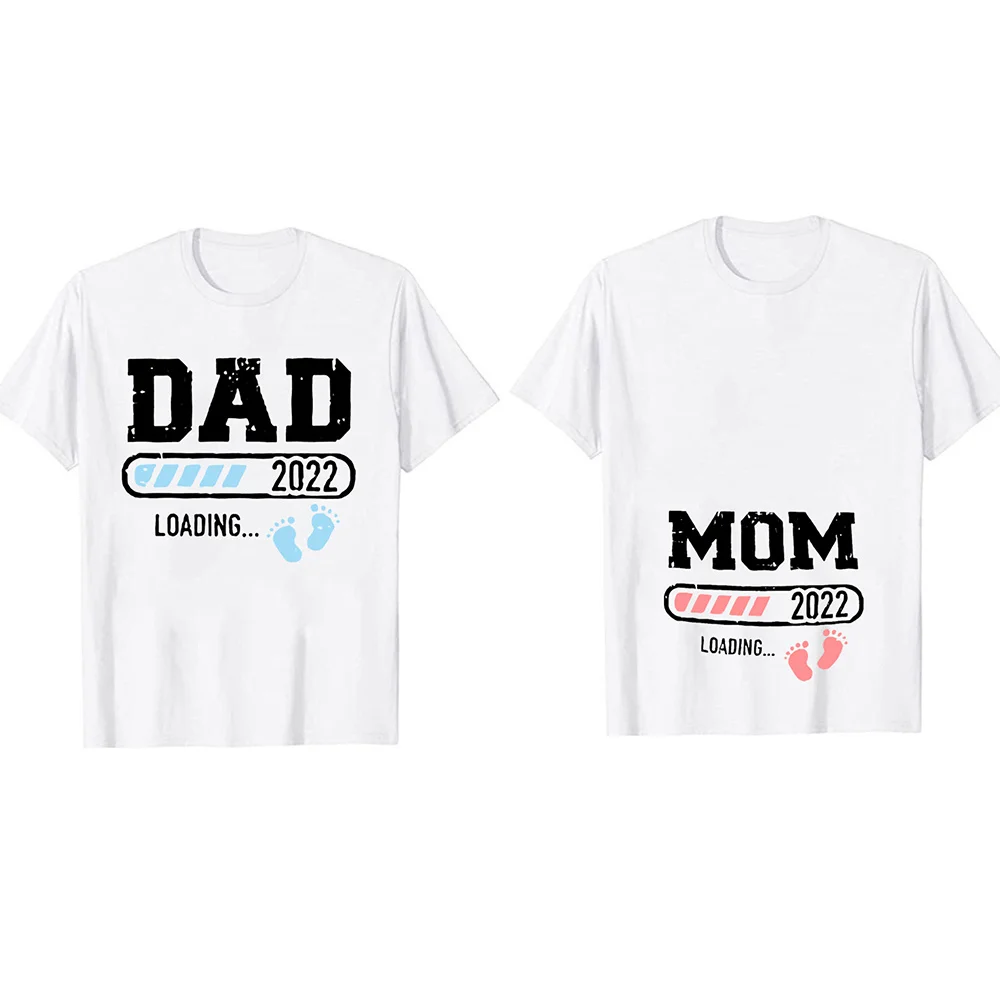 

2022 New Cute Couple Maternity T-Shirt Pregnancy Announcement Dad +Mom+ Baby Printed Shirt Couple Pregnant Top Tee Shirt