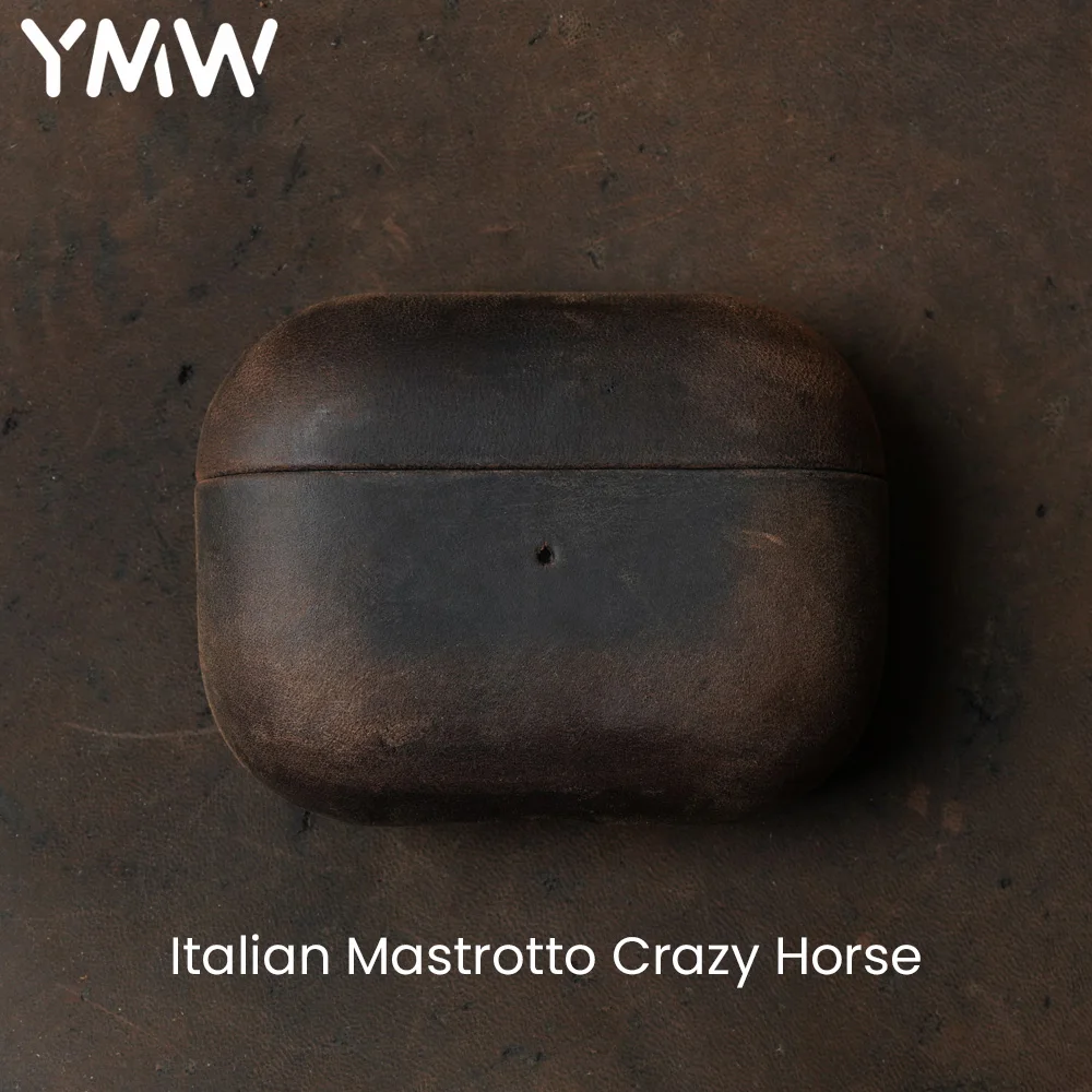 Фото Итальянский чехол Crazy Horse из натуральной кожи для AirPods Pro 2, роскошные чехлы для AirPods 3 2 и 1, чехол для беспроводной Bluetooth-гарнитуры №1
