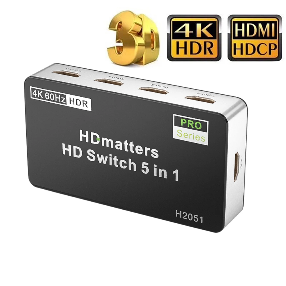 

4K 60 Гц HDMI переключатель 5X1 HDMI HDR переключатель с удаленным HDMI 5 в 1 выход для Xbox серии X PS5 PS4 pro 4K 60 Гц HDCP 2,2