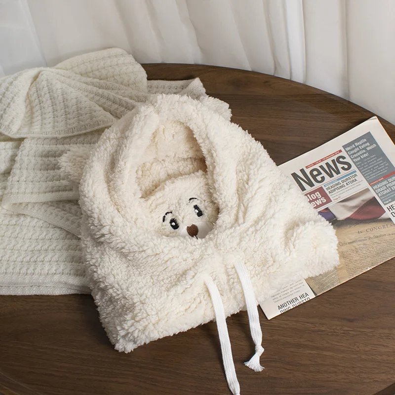 Теплая Зимняя Шапка Skullie С Мультяшными Медвежьими Ушками И Маской Унисекс